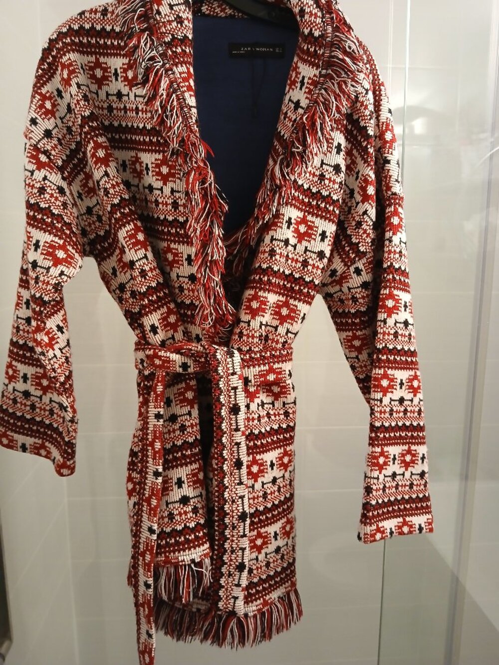 ZARA Navajo Fringe Wrap Cardi­gan
